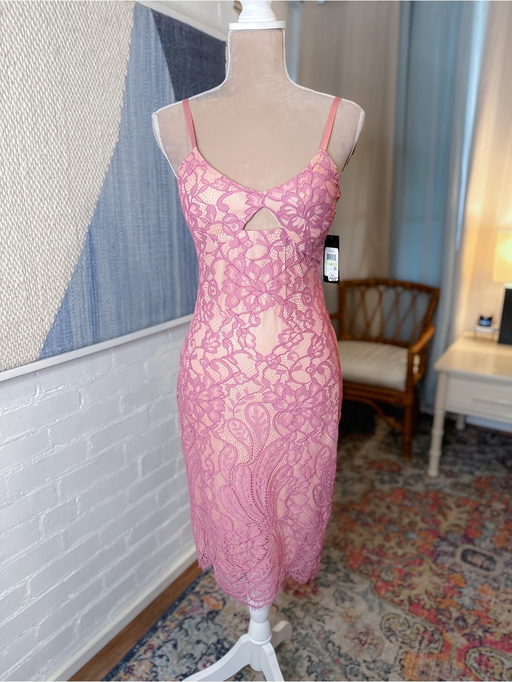 NWT Guess Lavender Floral Lace Overlay Bodycon Dress